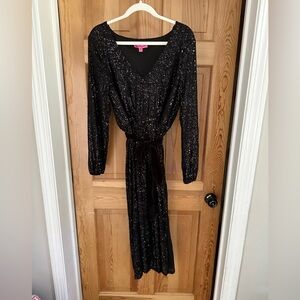 Betsey Johnson Black Sequin Long Sleeve Dress